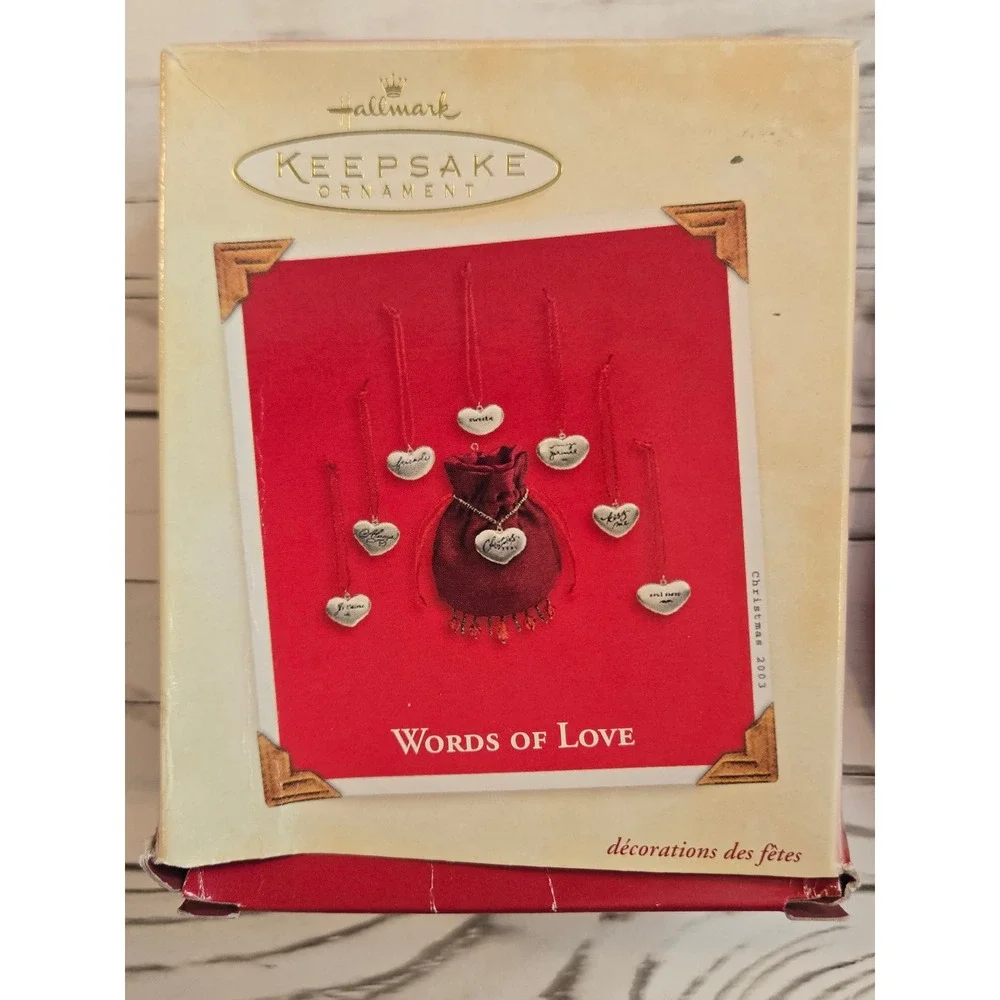 Hallmark Keepsake Ornament Words of Love 2003‎ Heart Charms Miniatures Gift Set